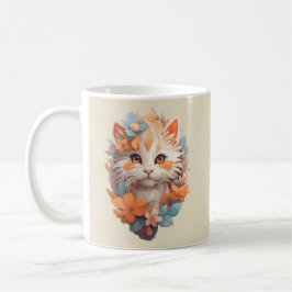 Schattige Sinaasappel Floral Kitty Cat Koffiemok
