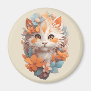 Schattige Sinaasappel Floral Kitty Cat Magneet