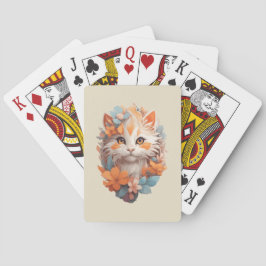 Schattige Sinaasappel Floral Kitty Cat Pokerkaarten