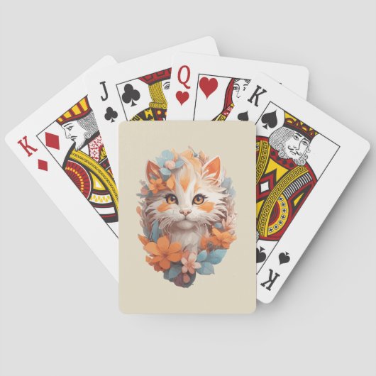 Schattige Sinaasappel Floral Kitty Cat Pokerkaarten (Achterkant)