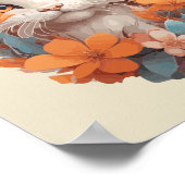 Schattige Sinaasappel Floral Kitty Cat Poster (Hoek)