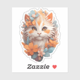 Schattige Sinaasappel Floral Kitty Cat Sticker