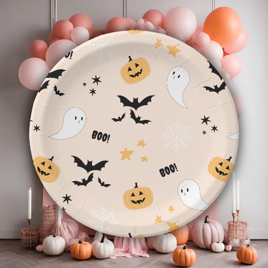 Schattige Sinaasappel Halloween Boo Paper Borden Papieren Bordje