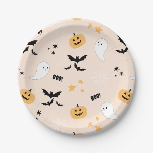 Schattige Sinaasappel Halloween Boo Paper Borden Papieren Bordje (Voorkant)