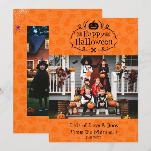 Schattige Sinaasappel Happy Halloween Boo Fotokaar Bedankkaart (Voorkant / Achterkant)