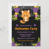 Schattige Sinaasappel kat bloemig Halloween feest Kaart (Voorkant)