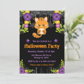 Schattige Sinaasappel kat bloemig Halloween feest Kaart (Staand voorkant)
