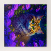 Schattige Sinaasappel Kitty Cat in Flowers Legpuzzel (Horizontaal)