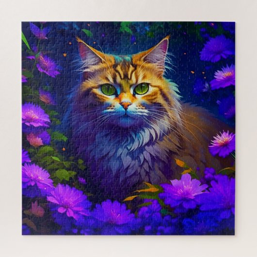 Schattige Sinaasappel Kitty Cat in Flowers Legpuzzel (Verticaal)