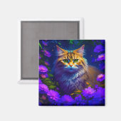 Schattige Sinaasappel Kitty Cat in Flowers Magneet (Voorkant / Achterkant)