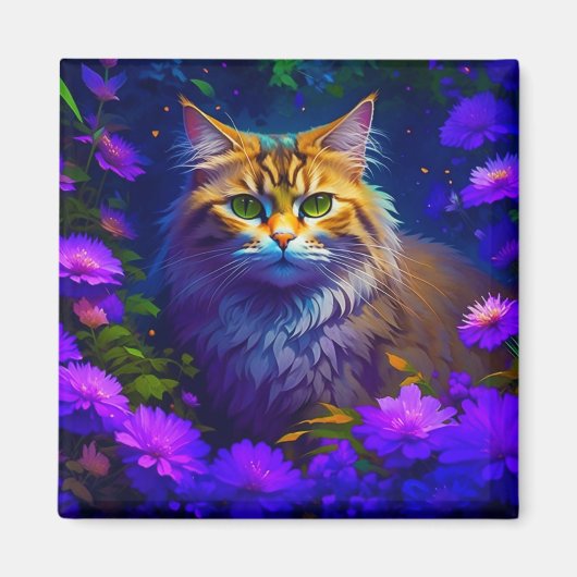 Schattige Sinaasappel Kitty Cat in Flowers Magneet (Voorkant)