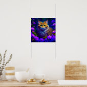 Schattige Sinaasappel Kitty Cat in Flowers Poster (Keuken)