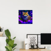 Schattige Sinaasappel Kitty Cat in Flowers Poster (Thuiskantoor)