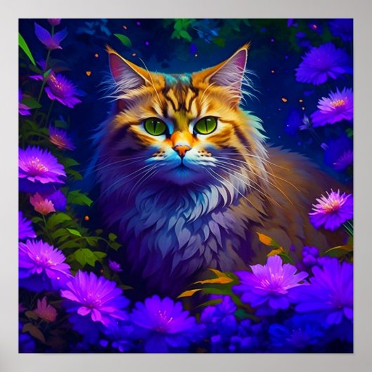 Schattige Sinaasappel Kitty Cat in Flowers Poster (Voorkant)