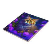 Schattige Sinaasappel Kitty Cat in Flowers Tegeltje (Zijkant)