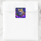 Schattige Sinaasappel Kitty Cat in Flowers Vierkante Sticker (Tas)