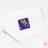 Schattige Sinaasappel Kitty Cat in Flowers Vierkante Sticker (Envelop)