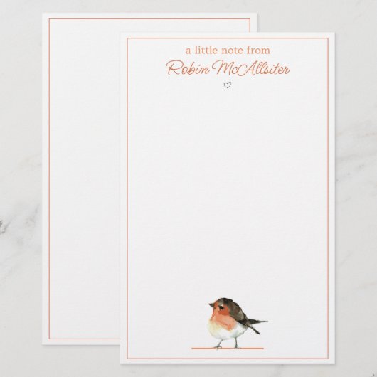 Schattige Sinaasappel Robin - Eenvoudig Elegant Briefpapier (Voorkant / Achterkant)