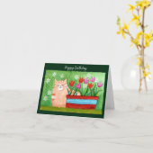 Schattige Sinaasappel Tabby Cat in Garden Cat Love Kaart (Gele Bloem)