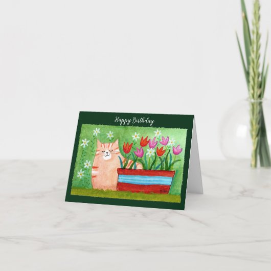 Schattige Sinaasappel Tabby Cat in Garden Cat Love Kaart (Voorkant)