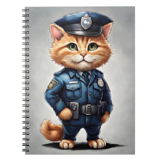 Schattige Sinaasappel Tabby Cat in Politie Uniform Notitieboek (Voorkant)