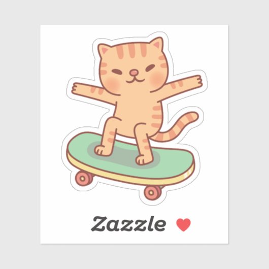 Schattige Sinaasappel Tabby Cat Skaten Op Skateboa Sticker (Vel)