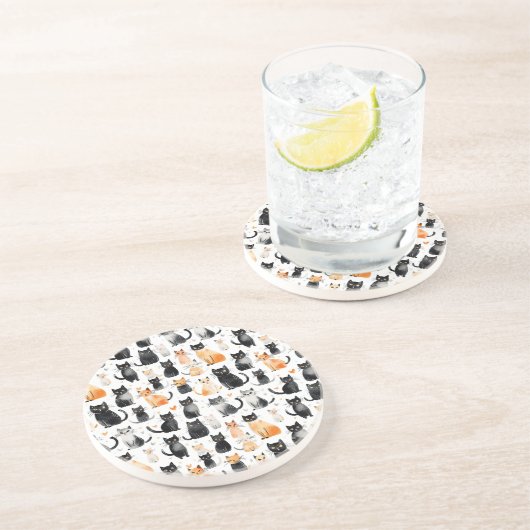 Schattige Sinaasappel Wit Zwart Katten Zandsteen Onderzetter (Zijkant)