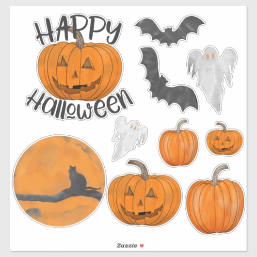 Schattige Sinaasappel Zwart Halloween Bats Geesten Sticker (Vel)
