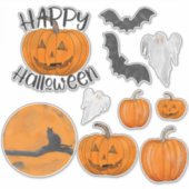 Schattige Sinaasappel Zwart Halloween Bats Geesten Sticker (Voorkant)