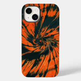Schattige Sinaasappel Zwart Spiraal Tie Dye Case-Mate iPhone 14 Hoesje