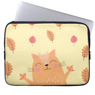 Schattige Sinaasappelkat Speelt in Herfstbladeren Laptop Sleeve