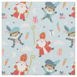 Schattige Sinterklaas en Piet Pattern op Blauw Stof