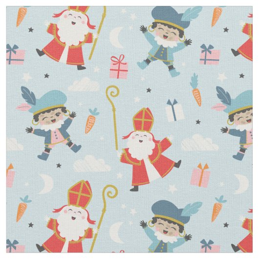 Schattige Sinterklaas en Piet Pattern op Blauw Stof (Close Up)