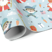 Schattige Sinterklaas en Piet Pattern op lichtblau Cadeaupapier (Rol Hoek)