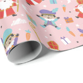 Schattige Sinterklaas en Piet Pattern op Roze Cadeaupapier (Rol Hoek)