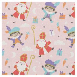 Schattige Sinterklaas en Piet Pattern op Roze Stof