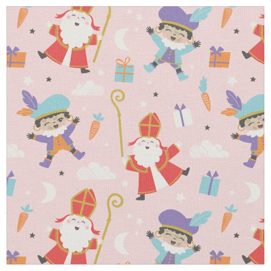 Schattige Sinterklaas en Piet Pattern op Roze Stof (Close Up)