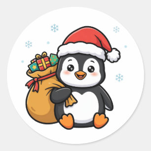 Schattige Sinterklaas Pinguïn Kerststicker Ronde Sticker