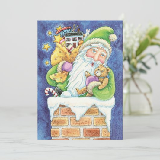 Schattige Sinterklaas Speelgoed Schoorsteen Sneeuw Kaart (Staand voorkant)