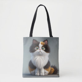 SCHATTIGE SITTING CARTOON CALICO CAT TOTE BAG