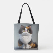 SCHATTIGE SITTING CARTOON CALICO CAT TOTE BAG (Achterkant)