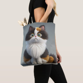 SCHATTIGE SITTING CARTOON CALICO CAT TOTE BAG