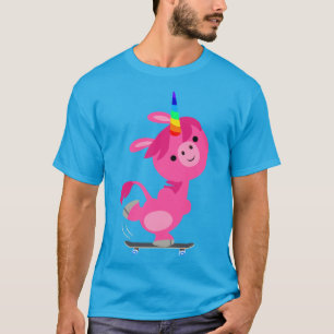Schattige Skateboarden Cartoon Eenhoorn T-shirt