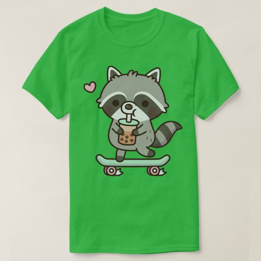 Schattige Skateboarden Raccoon Drink Boba Tea T-shirt (Design voorkant)