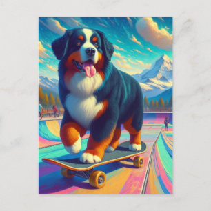 Schattige Skateboarding Berner Sennenhond Briefkaart
