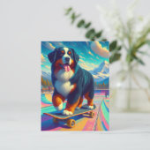 Schattige Skateboarding Berner Sennenhond Briefkaart (Staand voorkant)