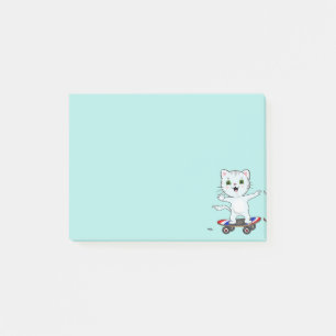 Schattige skatekat op licht tealblauwe noten post-it® notes