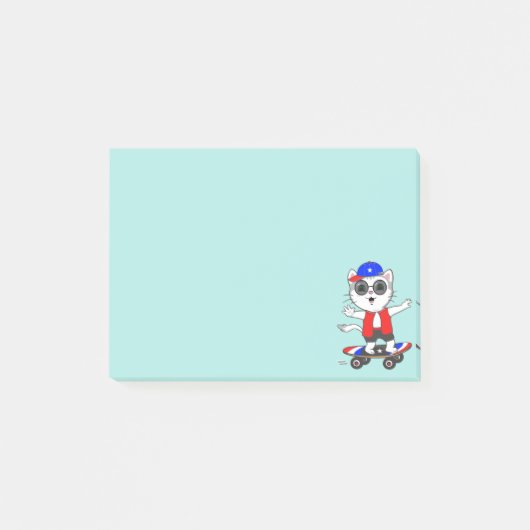 Schattige Skaterkat op Licht Tealblauwe Post-it No Post-it® Notes (Voorkant)