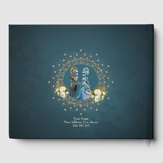 Schattige skelet bruiloft paar gotische stijl gastenboek (Achterkant)