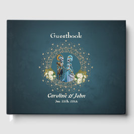 Schattige skelet bruiloft paar gotische stijl gastenboek